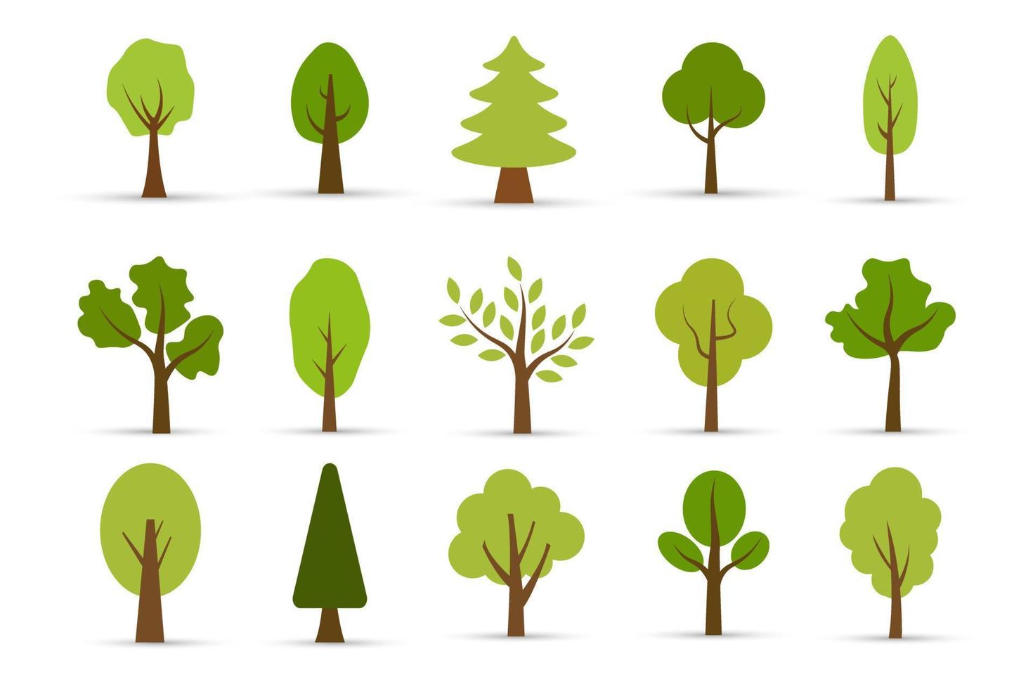 conjunto plano de diferentes árboles con diseño plano. se puede utilizar para ilustrar cualquier tema de naturaleza o estilo de vida saludable. fondo vectorial vector