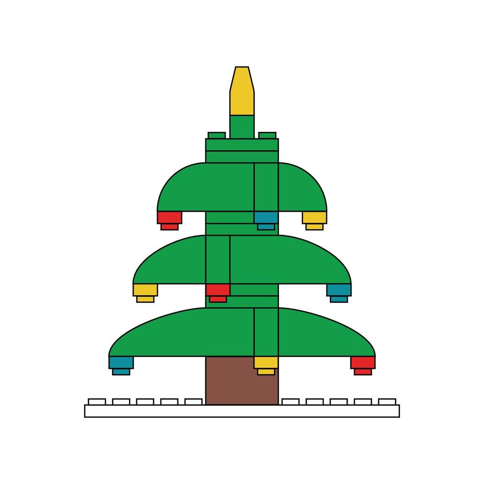 Christmas tree made of plastic bricks on white background vector