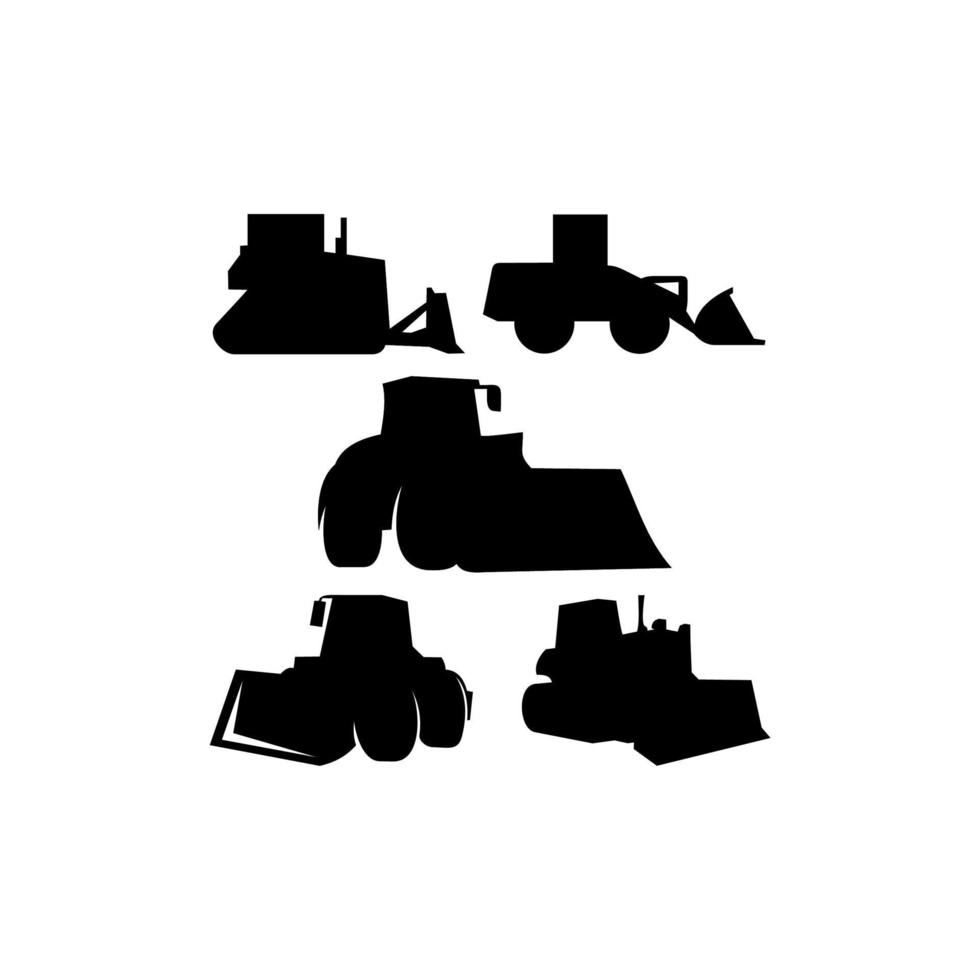 bulldozer, conjunto, silueta, icono, logotipo vector