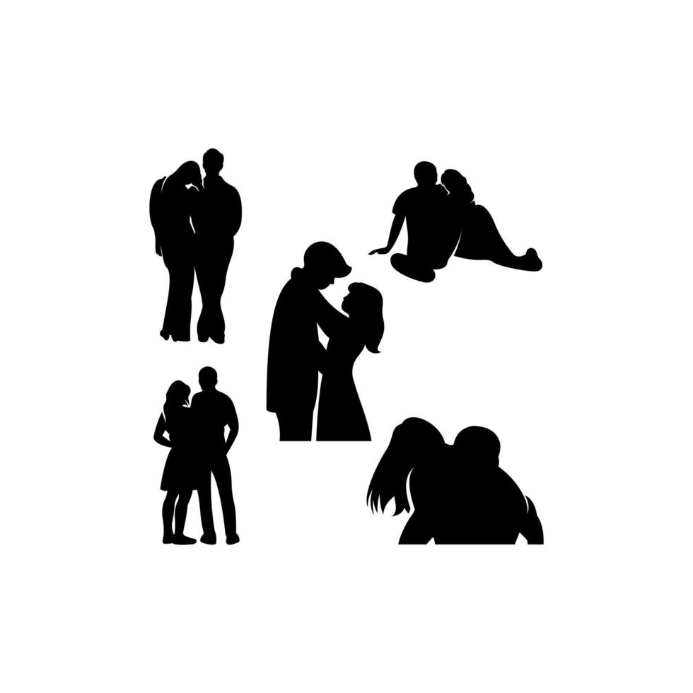 pareja, conjunto, silueta, icono, logotipo vector
