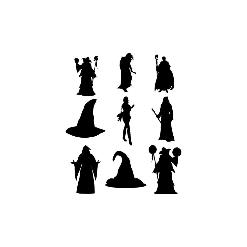 wizard set icon silhouette design vector