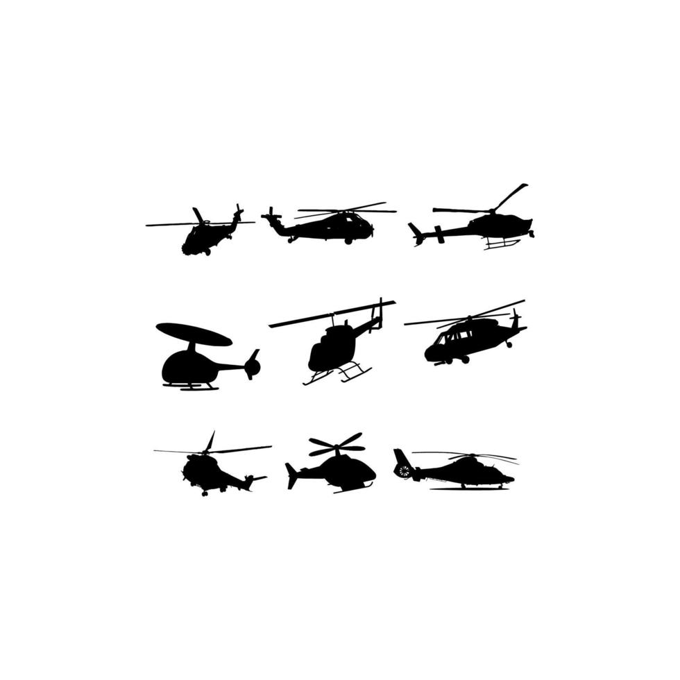 silueta de diseño de ilustración de conjunto de helicóptero vector