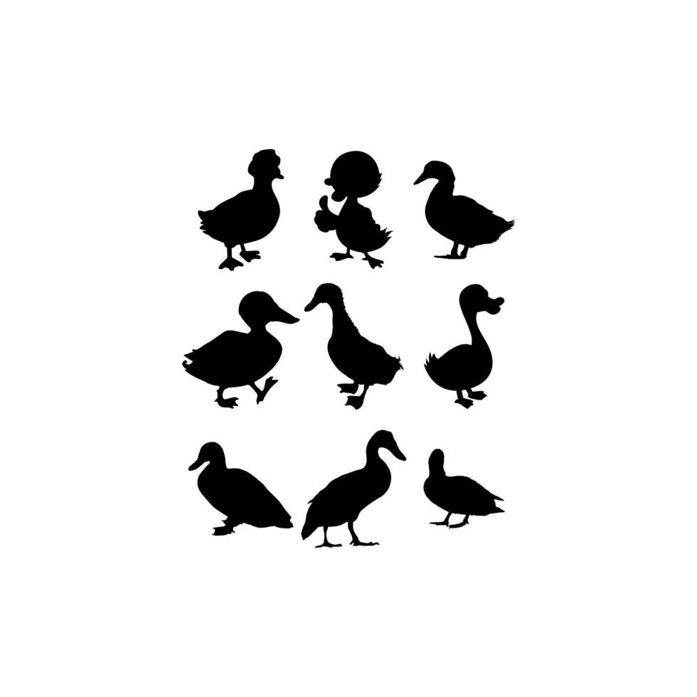 duck set animal silhouette icon vector