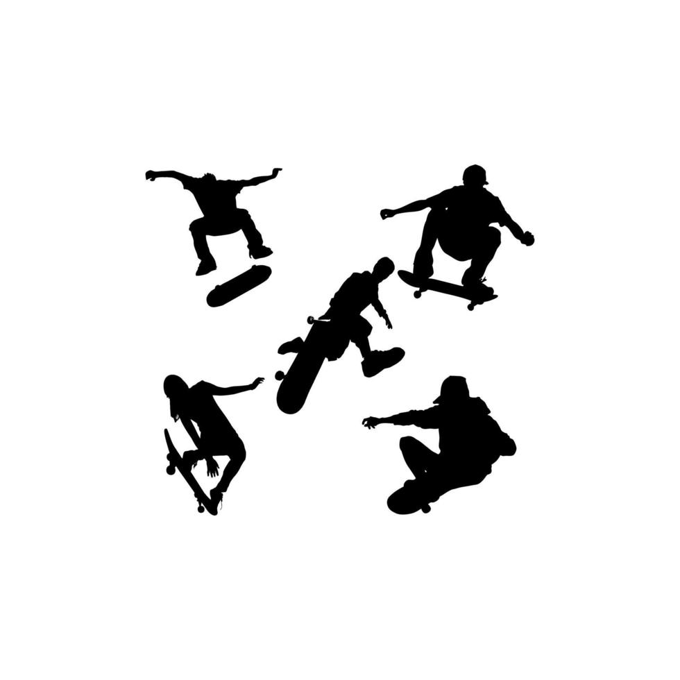 skater set silhouette icon logo vector