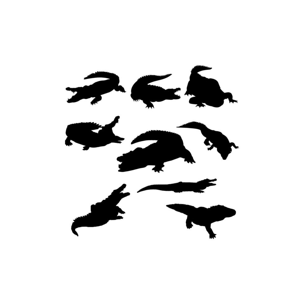 animal crocodiles silhouette set design vector