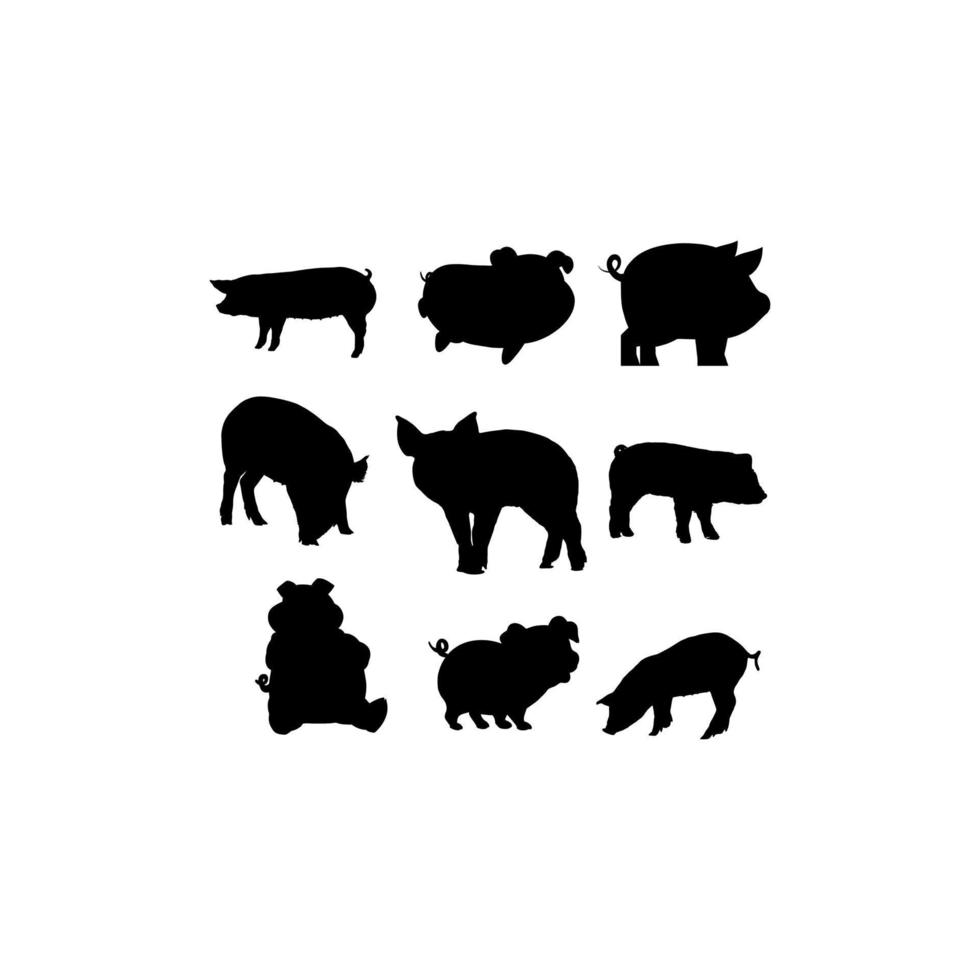 animal cerdo lindo colección silueta conjunto diseño vector