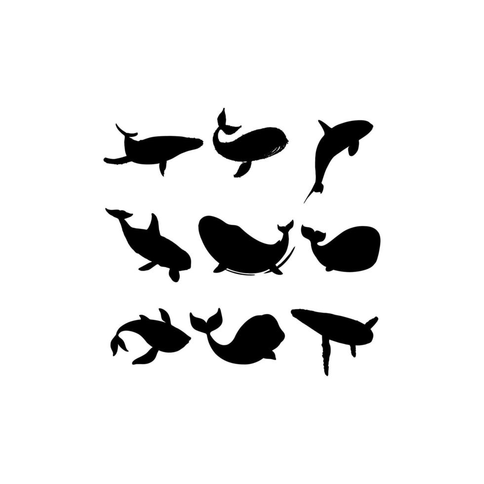 diseño de icono de conjunto de animales de peces ballena vector