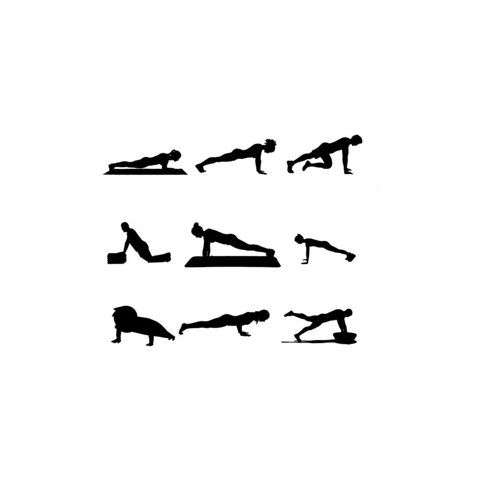 human push up workout set silhouette design vector