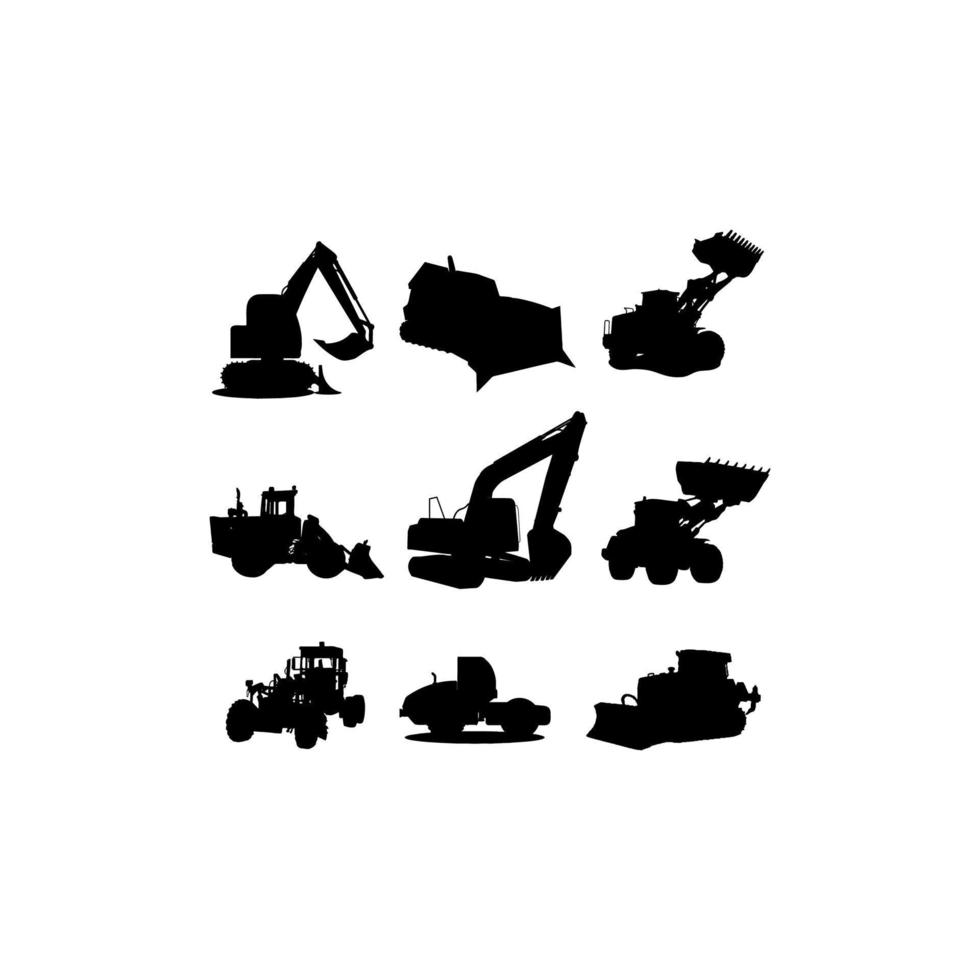 excavator truck set silhouette collection vector