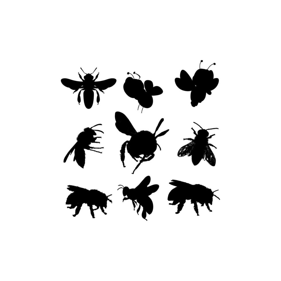 abeja, mosca, conjunto, silueta, diseño vector