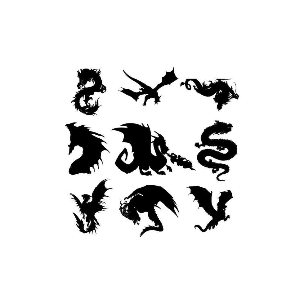 dragon animal silhouette collection design vector