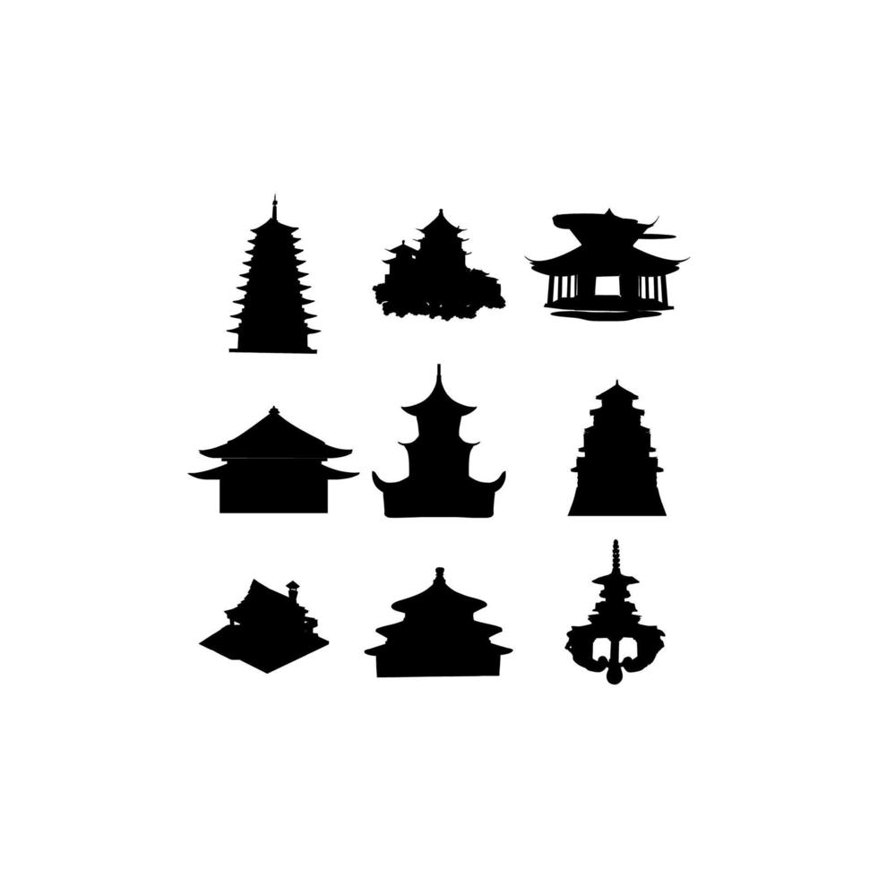 pagoda building silhouette set collection creative design vector