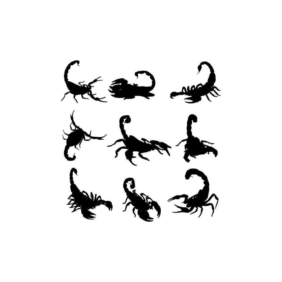 diseño de colección de silueta de miedo de escorpión animal vector