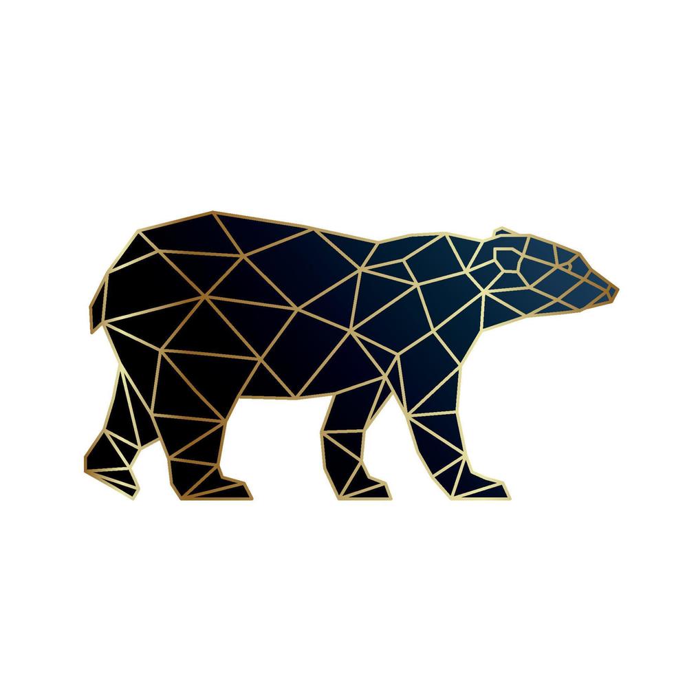 Abstract gold geometric Bear design. Polar bear silhouette in polygonal style. Vector template.