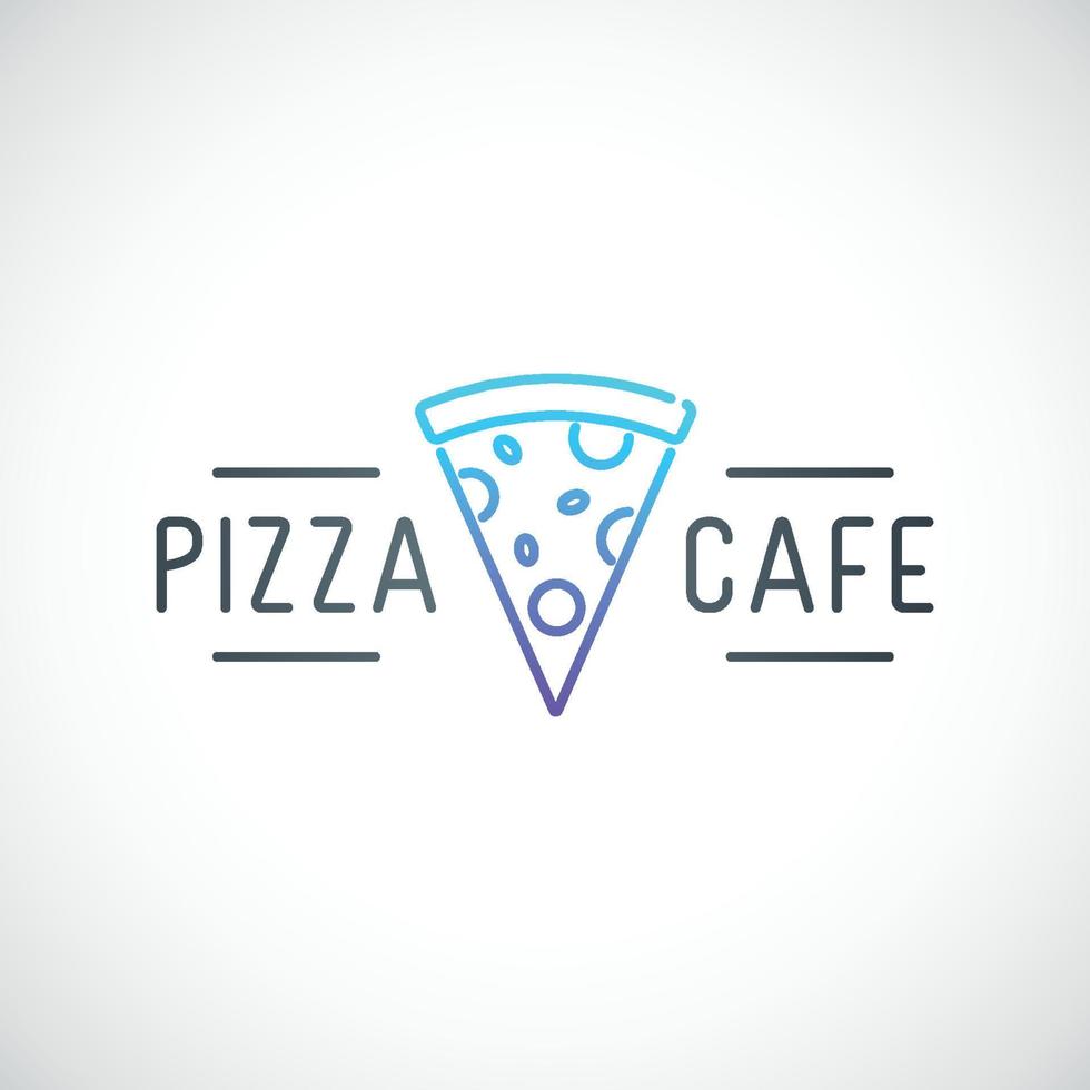 Simple emblem for Pizzeria. Line icon with slice of pizza and text. Minimalist logo for Pizza cafe. Vector illustration.