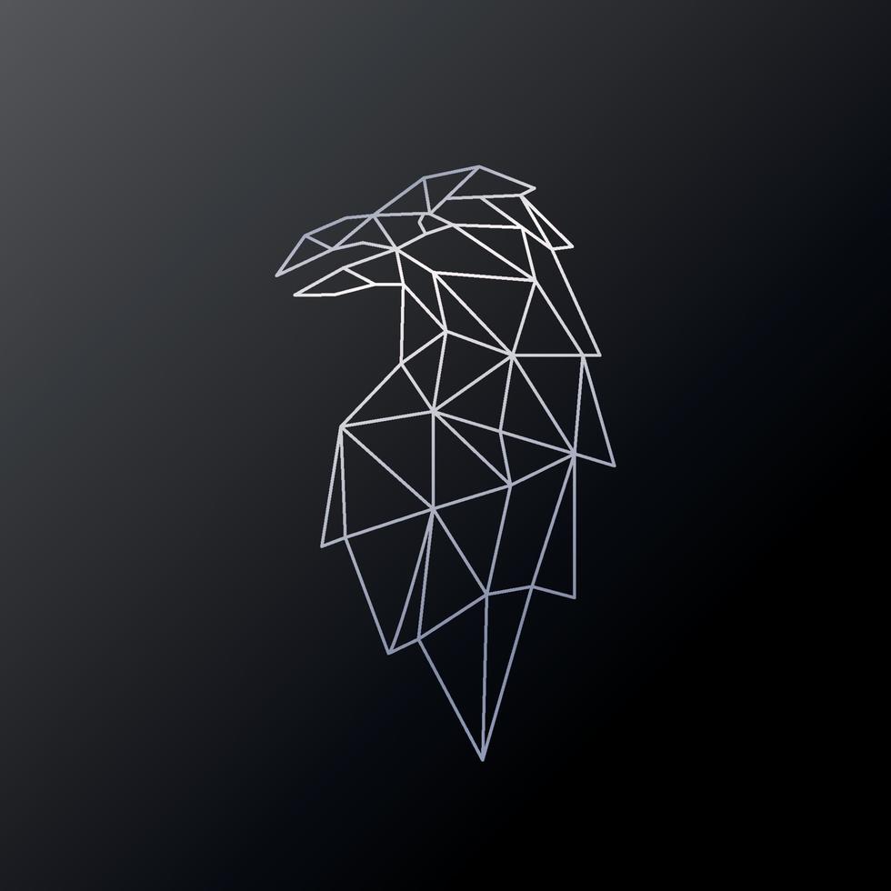 Polygonal design of Raven bird. Geometric raven silhouette on dark background Trendy line design for posters, logo, emblem. Vector illustration.