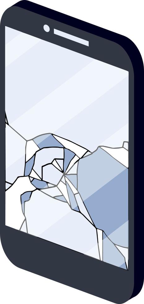 teléfono roto con una grieta en la pantalla. equipo defectuoso. en necesidad de reparación. el dispositivo no funciona. vector
