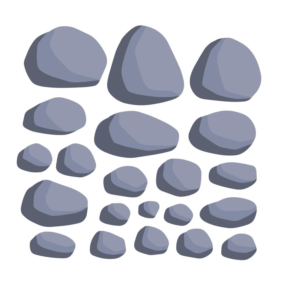 Set of stones. Pile of cobblestones. Gray geological minerals. Heavy wall construction material. Large blocks vector