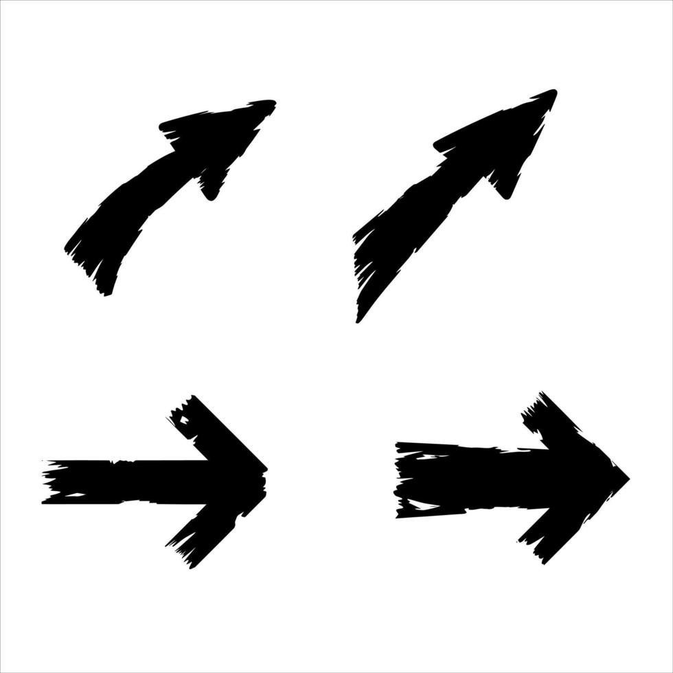 Black arrow with ragged edges. Set of Direction indicator in grunge style. vector