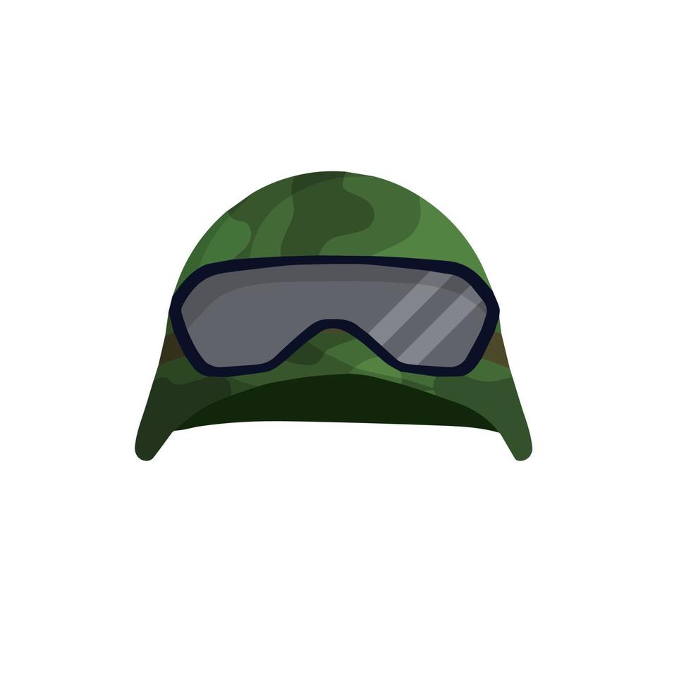 Military helmet of American soldier of World War II. Green protective cap. Ammunition and uniforms. Flat cartoon vector