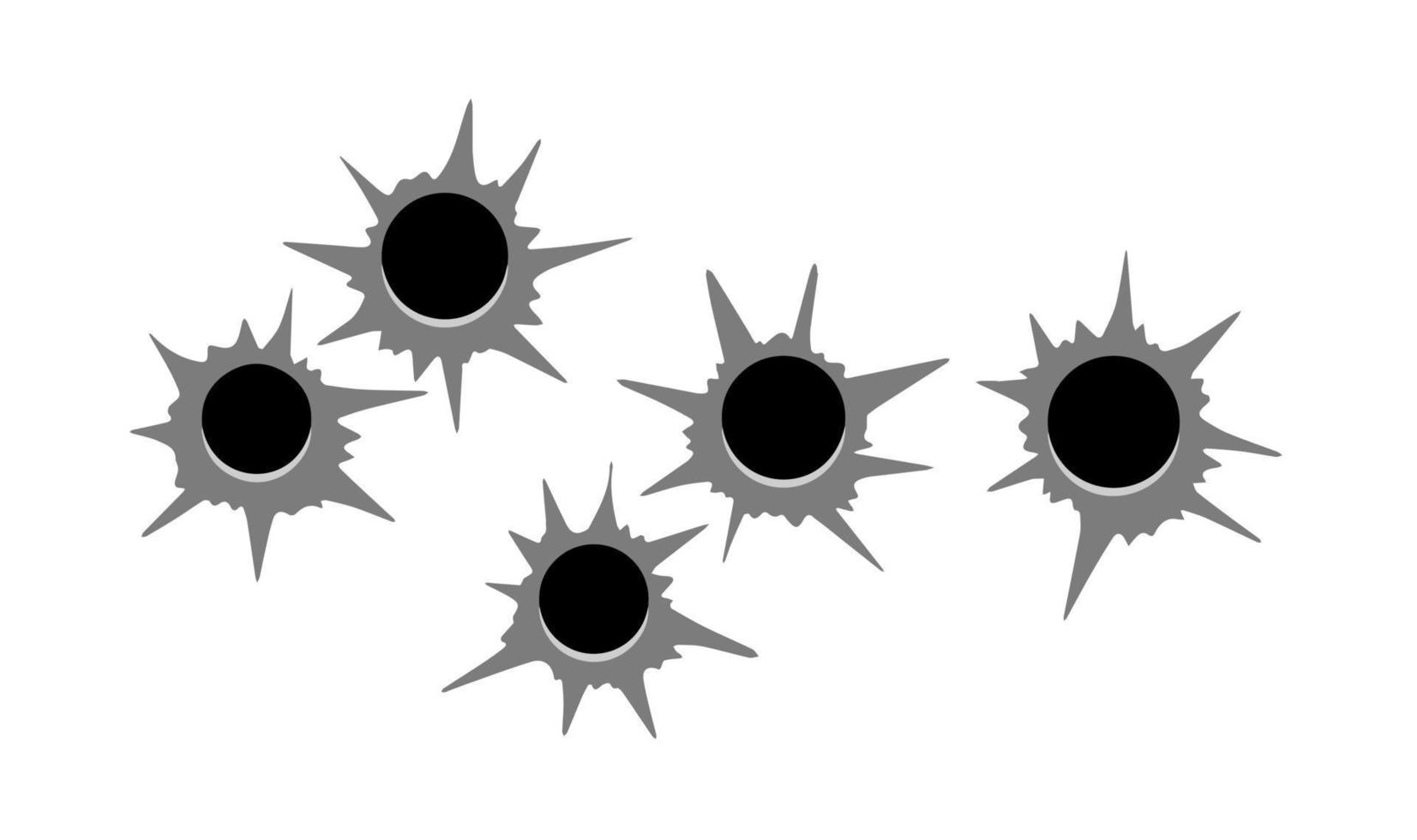 Bullet holes. Torn of gunshot hitting the wall. Template of shooting. Flat illustration isolated on white vector