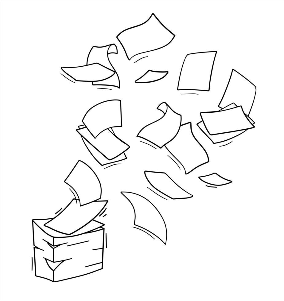 Flying Paper. Blank sheet. Thrown object. White trash. Cartoon flat illustration. Stack and pile of documents. Office element. vector