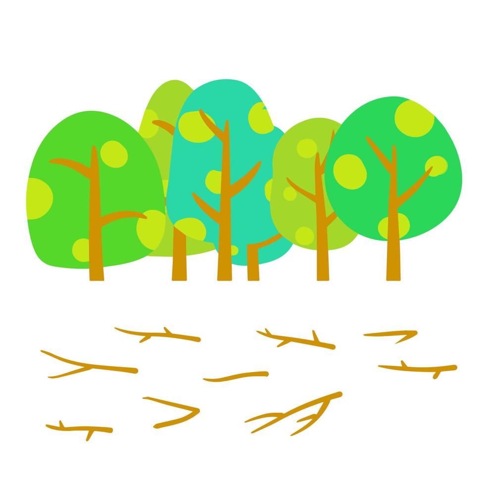 Summer forest. Green woodland. The Park and plants. Landscape for the background. Flat cartoon illustration vector