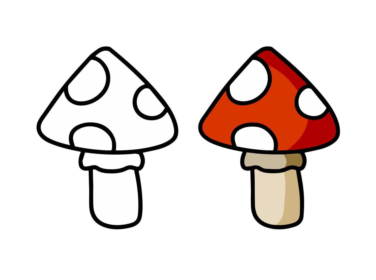 Poisonous mushroom. Fly agaric with red cap. Outline cartoon illustration vector