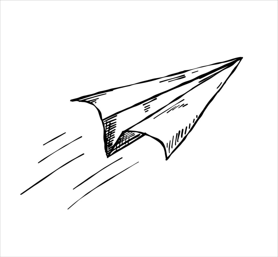 avión de papel. esbozar avión volador. garabato, contorno, ilustración vector