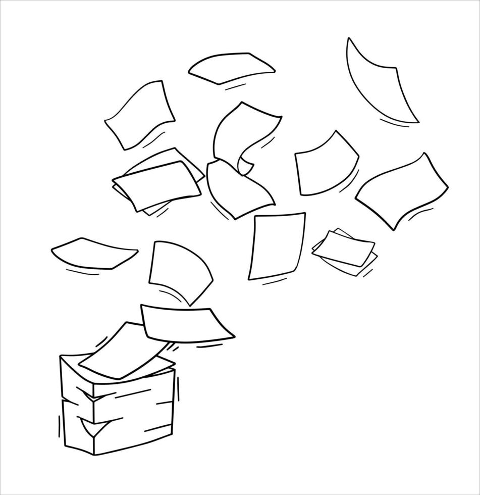 Flying Paper. Blank sheet. Thrown object. White trash. Cartoon flat illustration. Stack and pile of documents. Office element. vector