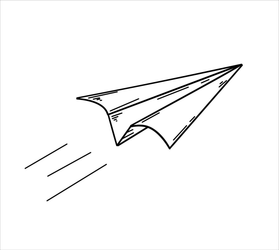 Paper airplane. Sketch Flying plane. Doodle outline illustration vector