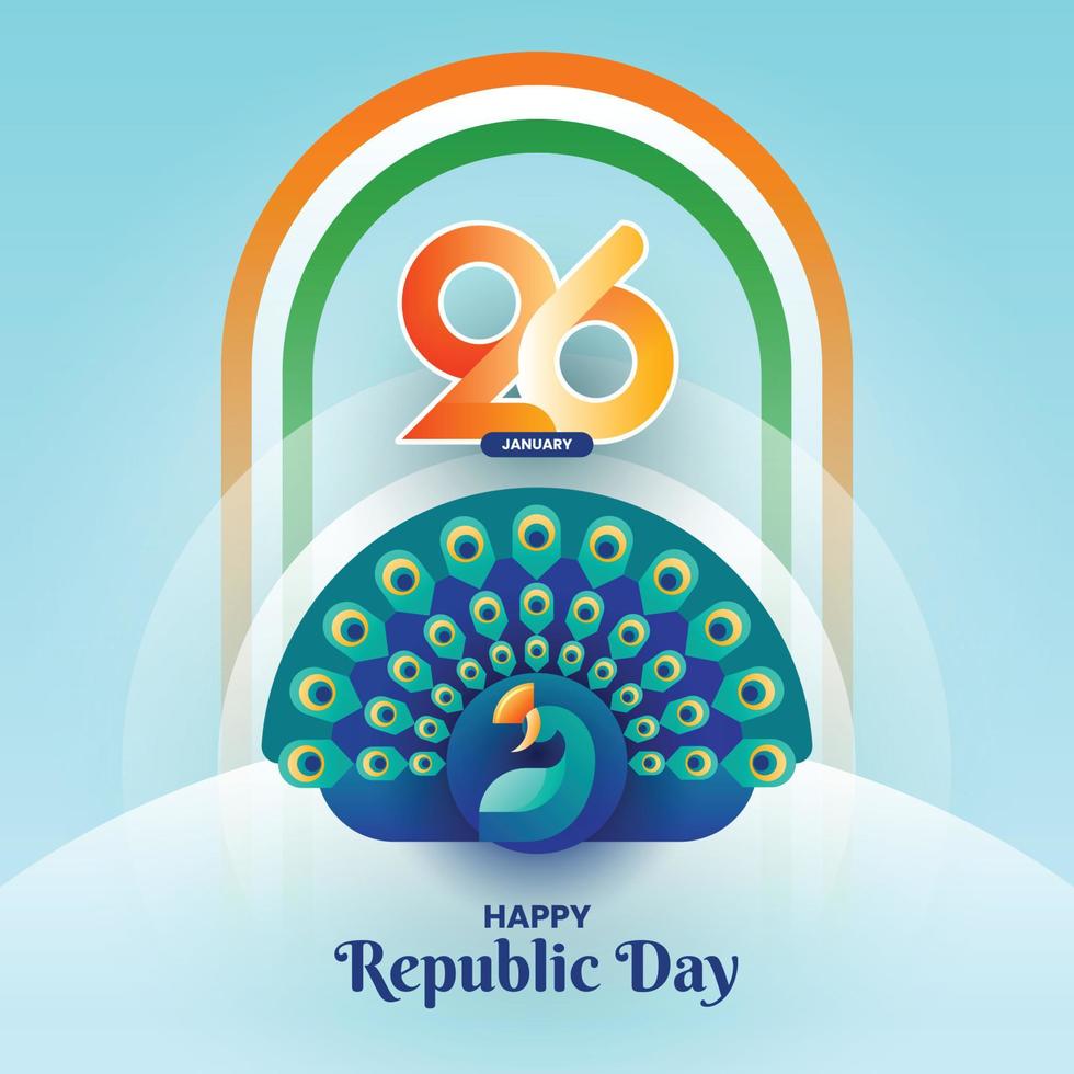 India Republic Day background or artwork with peacock and indian flag for social media post banner vector