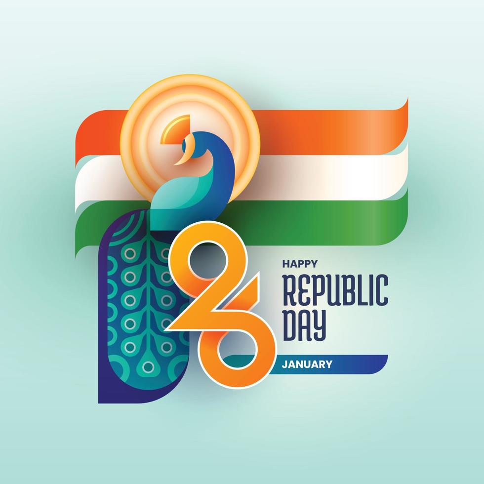 India Republic Day background or artwork with peacock and indian flag for social media post banner vector