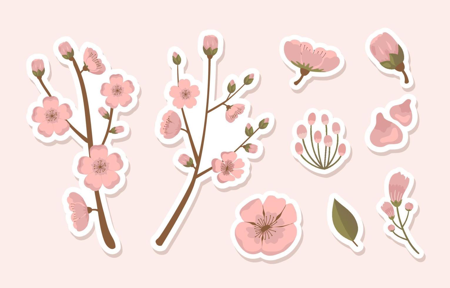 Beautiful Peach Blossom Sticker Set vector