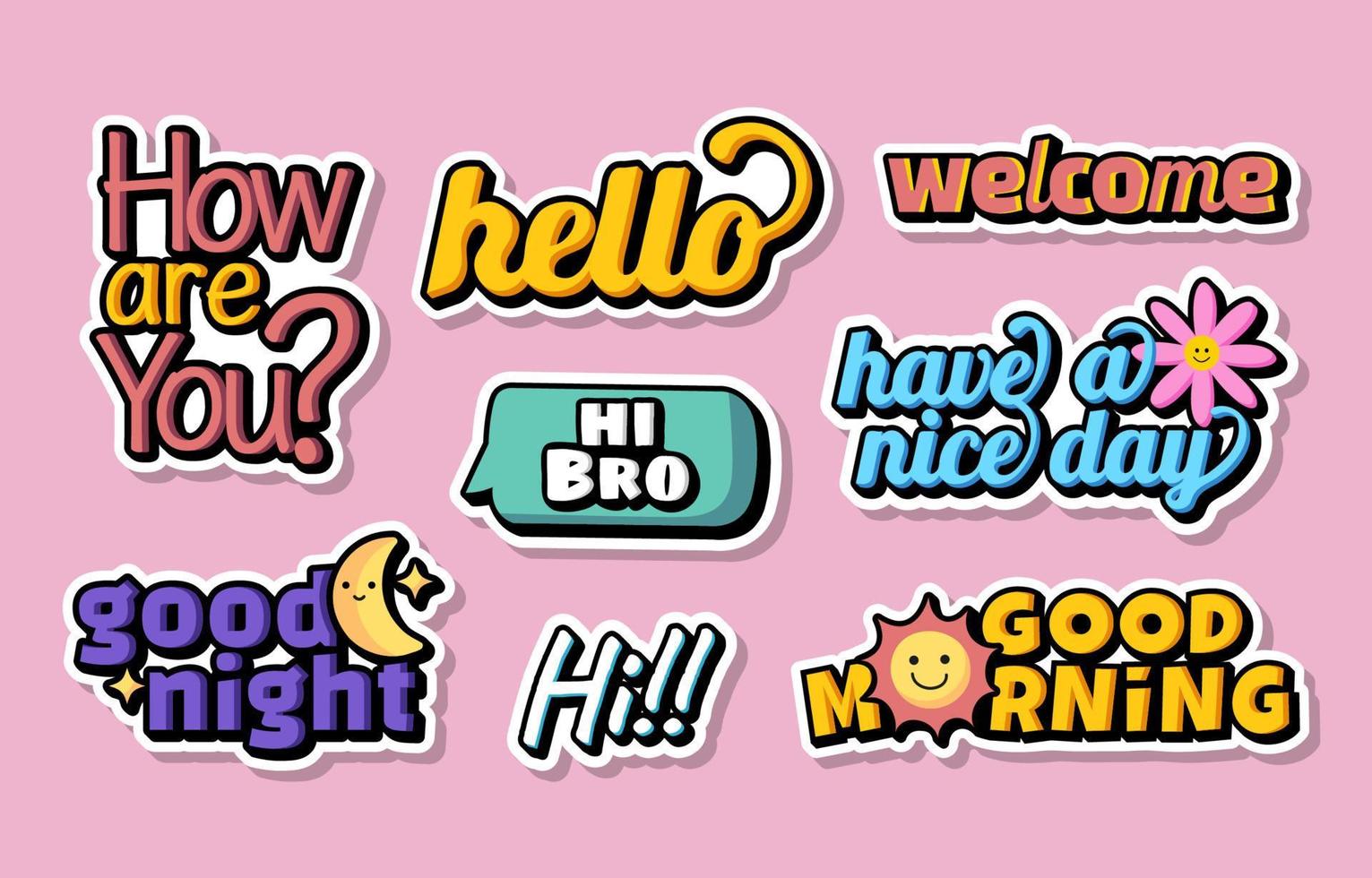 Cute Greetings Sticker Set vector