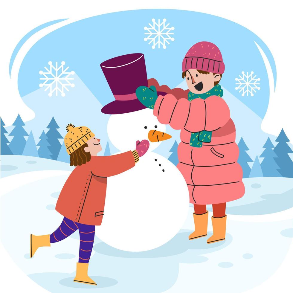 Two Girls Making a Snowman vector