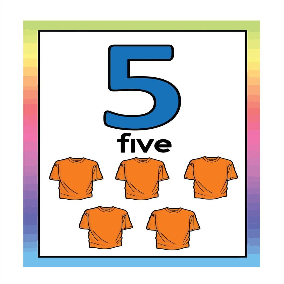 Coloring page - Numbers. Education and fun for children's. Baby first numbers - colorize and count. Printable worksheet - 5 five with t-shirt vector