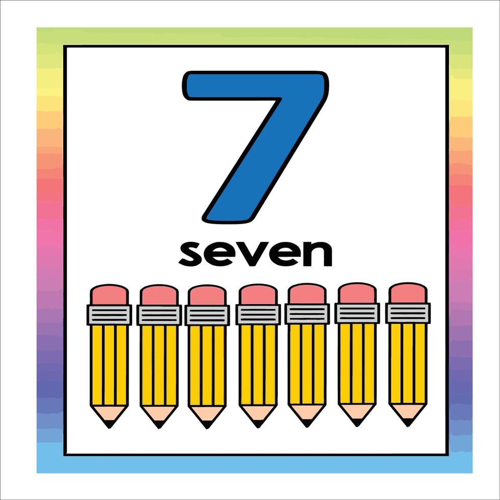 Coloring page - Numbers. Education and fun for children's. Baby first numbers - colorize and count. Printable worksheet - 7 seven with pencil vector
