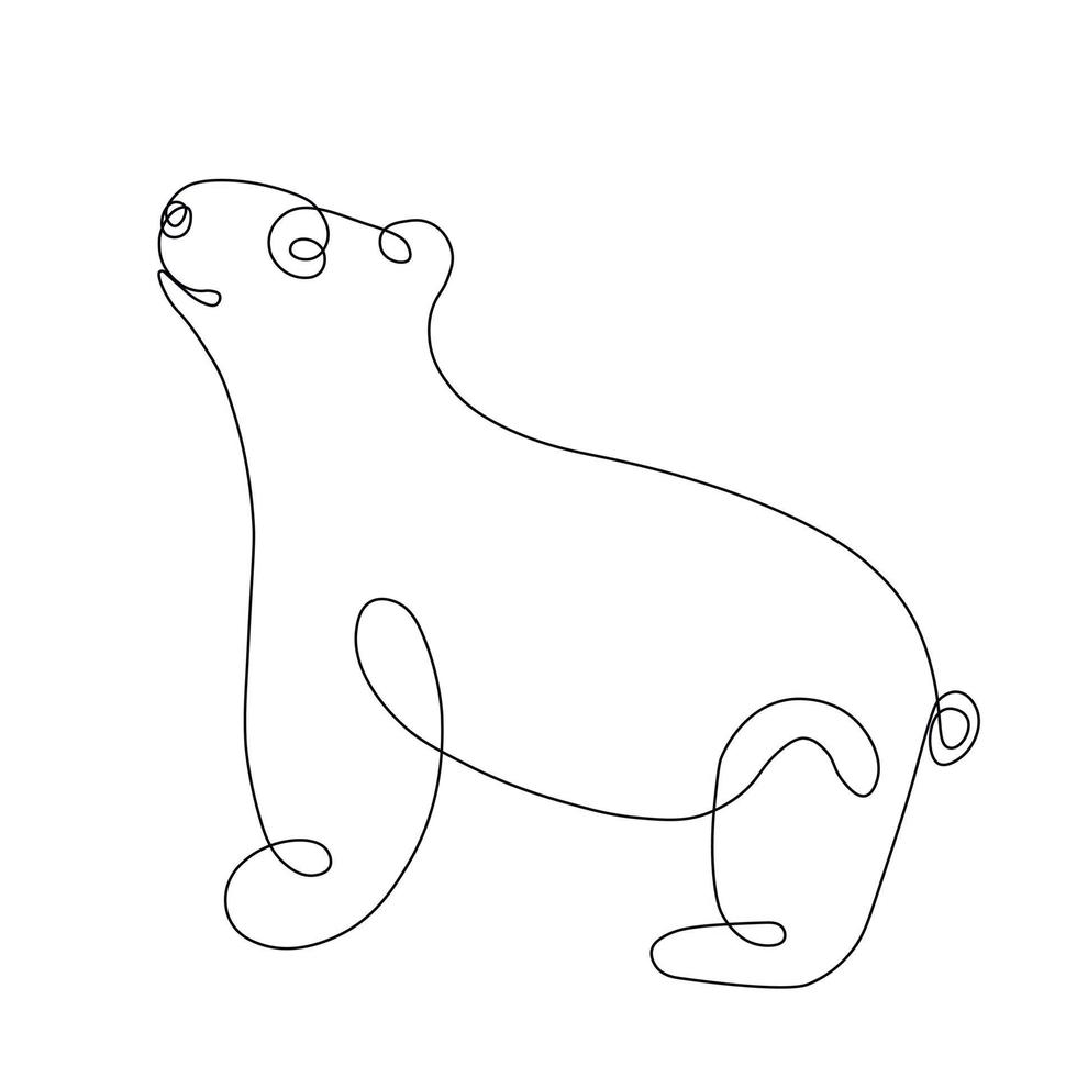One continuous single line hand drawing  Wild bear. Cute baby animal.  isolated on white background vector