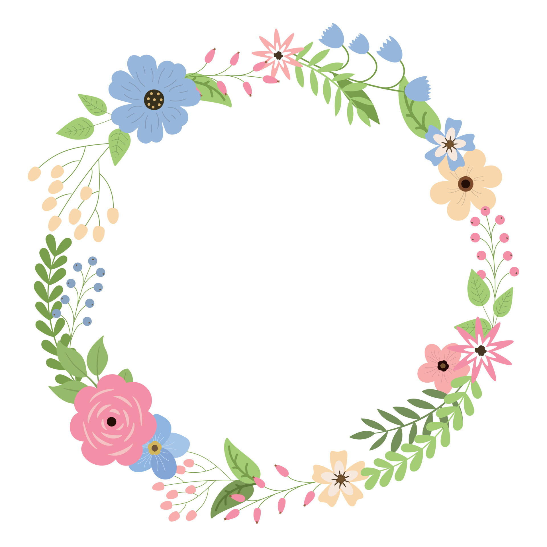Spring floral wreath with cute flowers, leaves, and berries. Design for ...