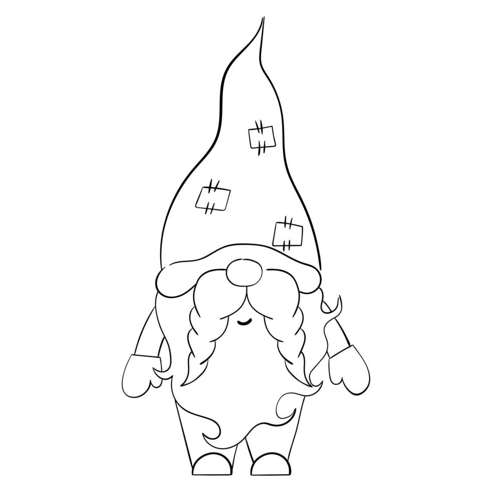 Cartoon Christmas gnome for coloring books. Linear design for children's coloring books. vector