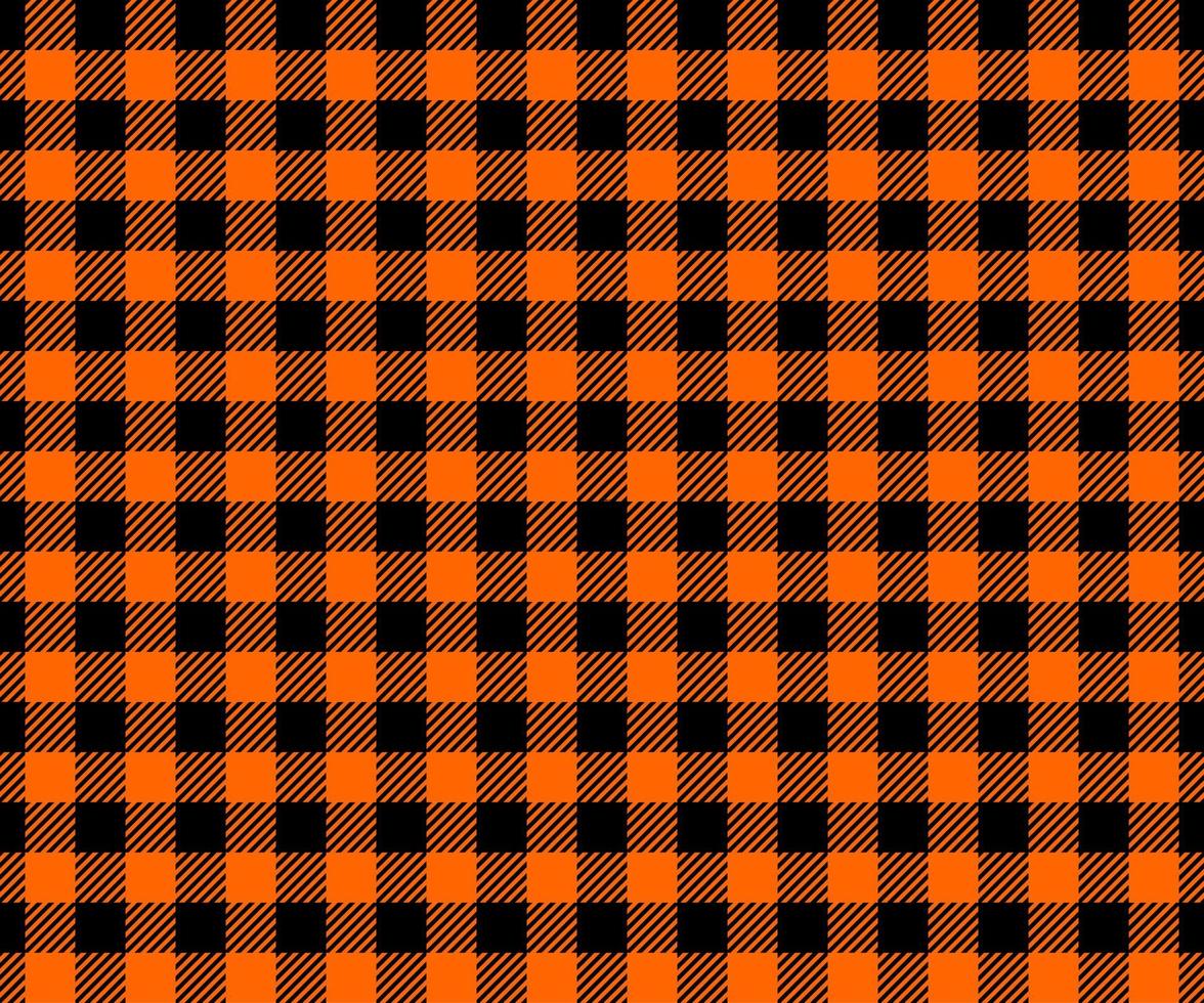 Halloween or Thanksgiving day seamless pattern. Black and orange gingham plaid texture with whole and striped squares. Checkered background for fall blanket or tablecloth vector