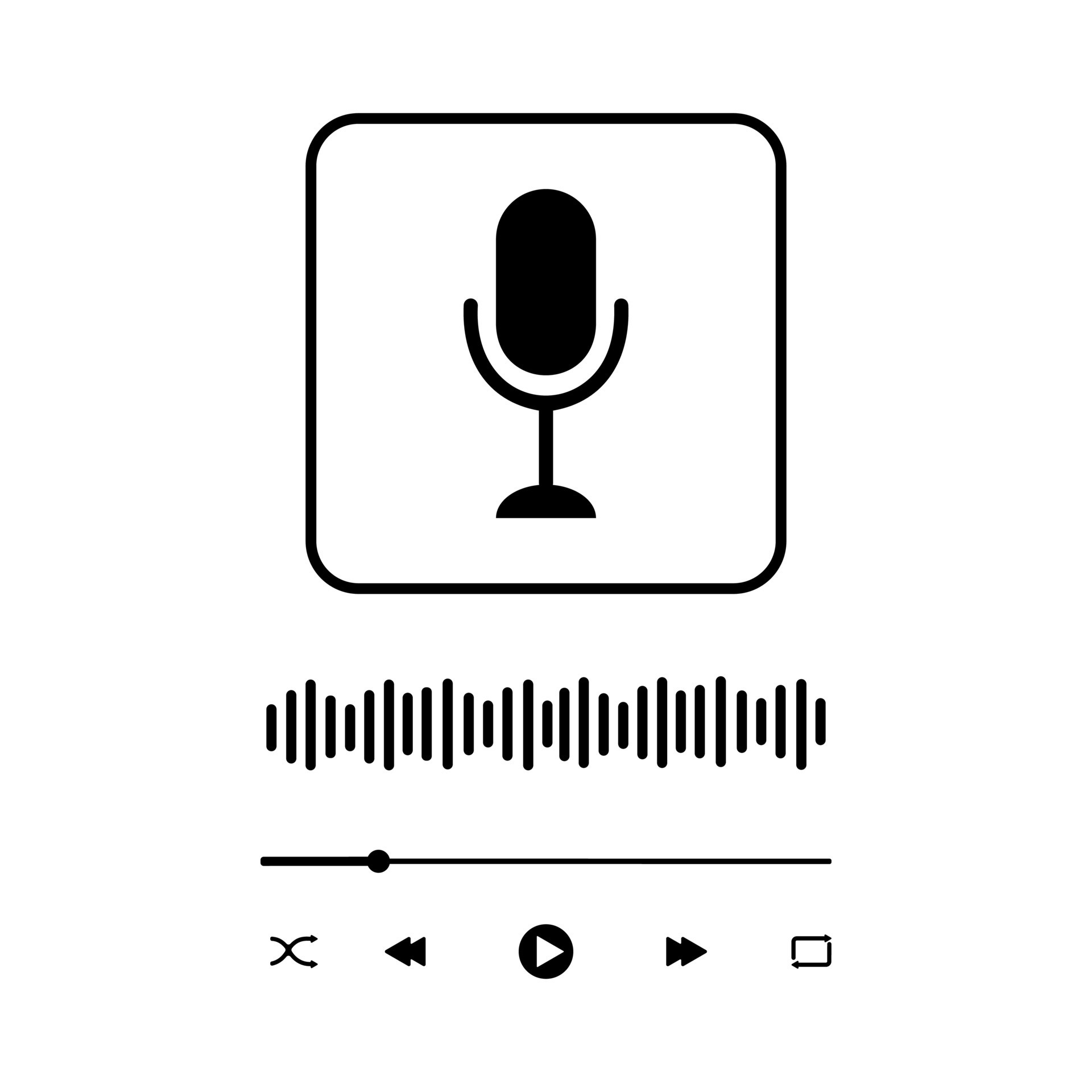 Podcast concept. Audio player interface with microphone sign, sound