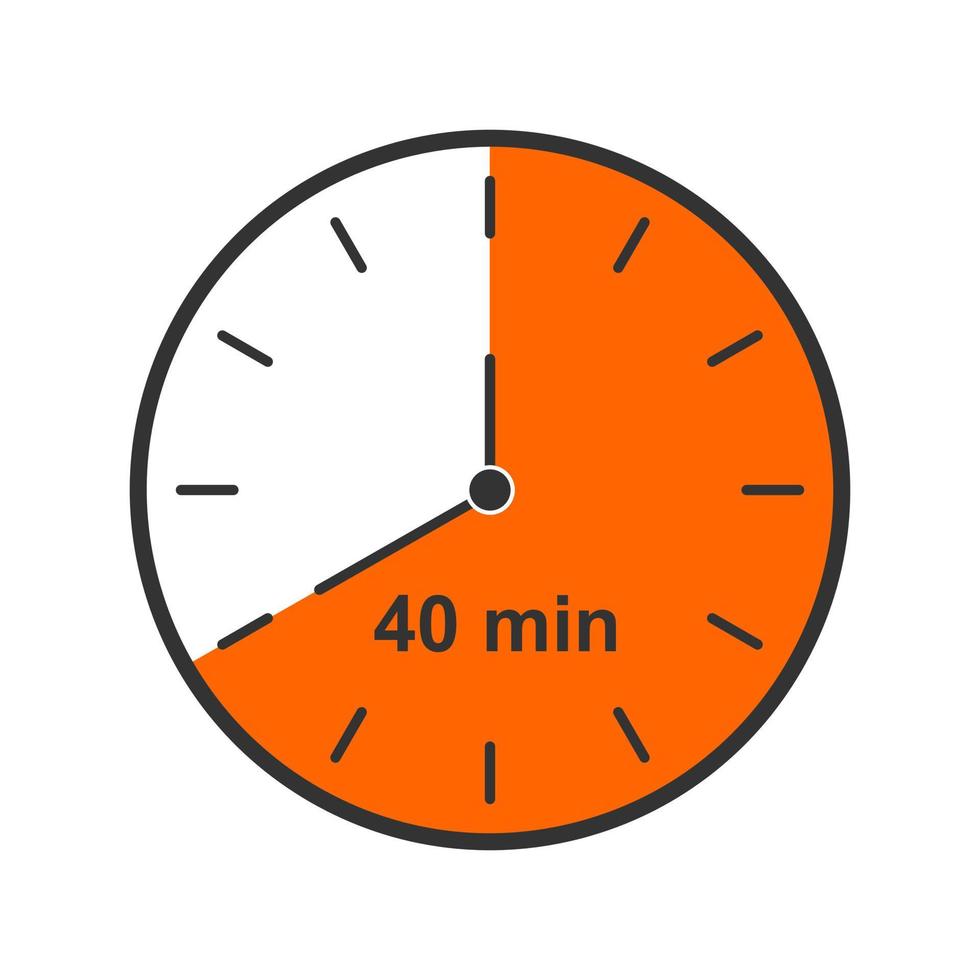Clock icon with 40 minutes time interval. Countdown timer or stopwatch symbol. Infographic element for cooking or sport game vector