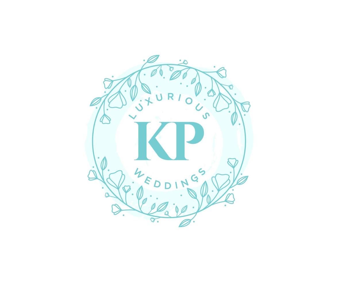 KP Initials letter Wedding monogram logos template, hand drawn modern minimalistic and floral templates for Invitation cards, Save the Date, elegant identity. vector