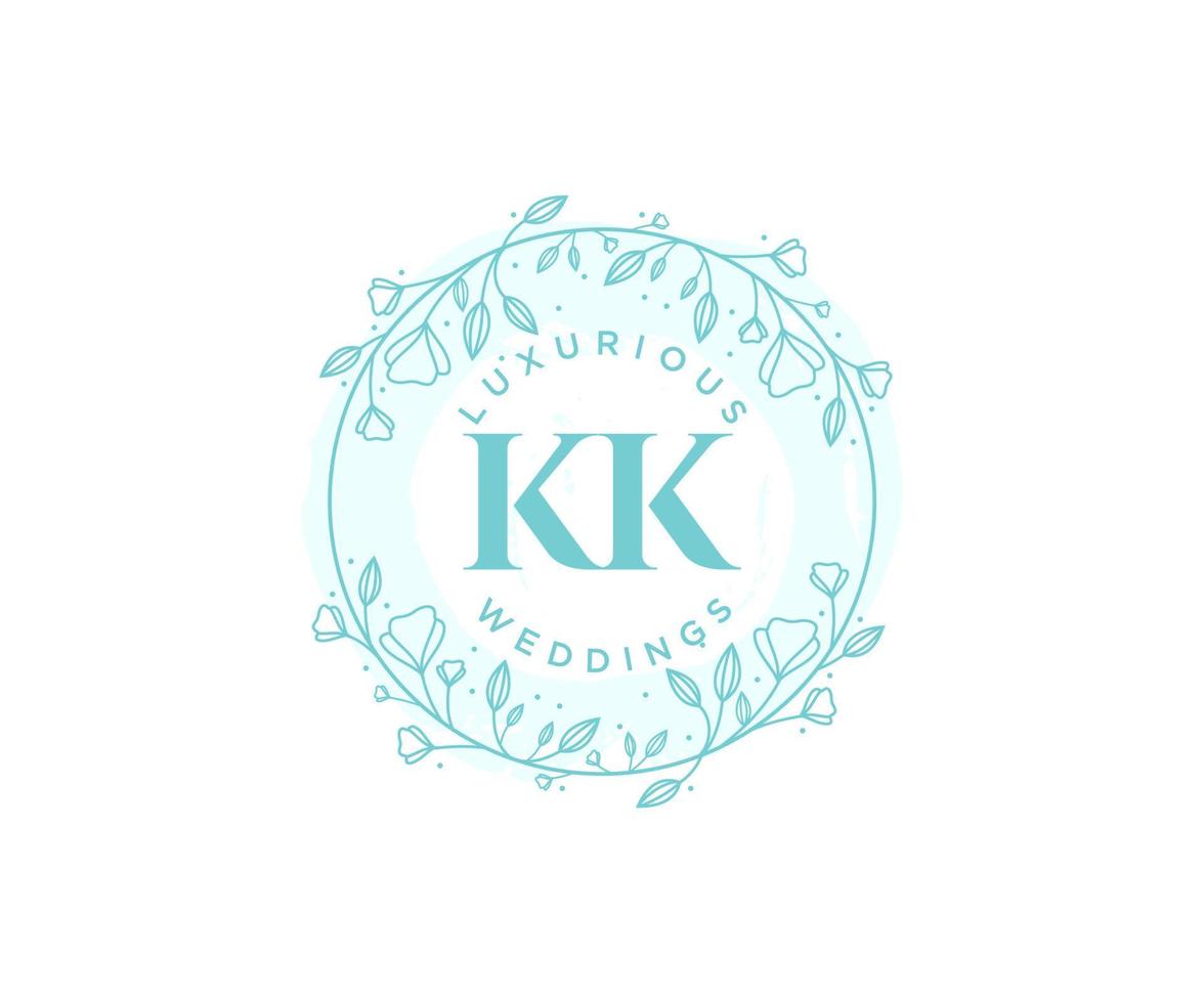 KK Initials letter Wedding monogram logos template, hand drawn modern minimalistic and floral templates for Invitation cards, Save the Date, elegant identity. vector