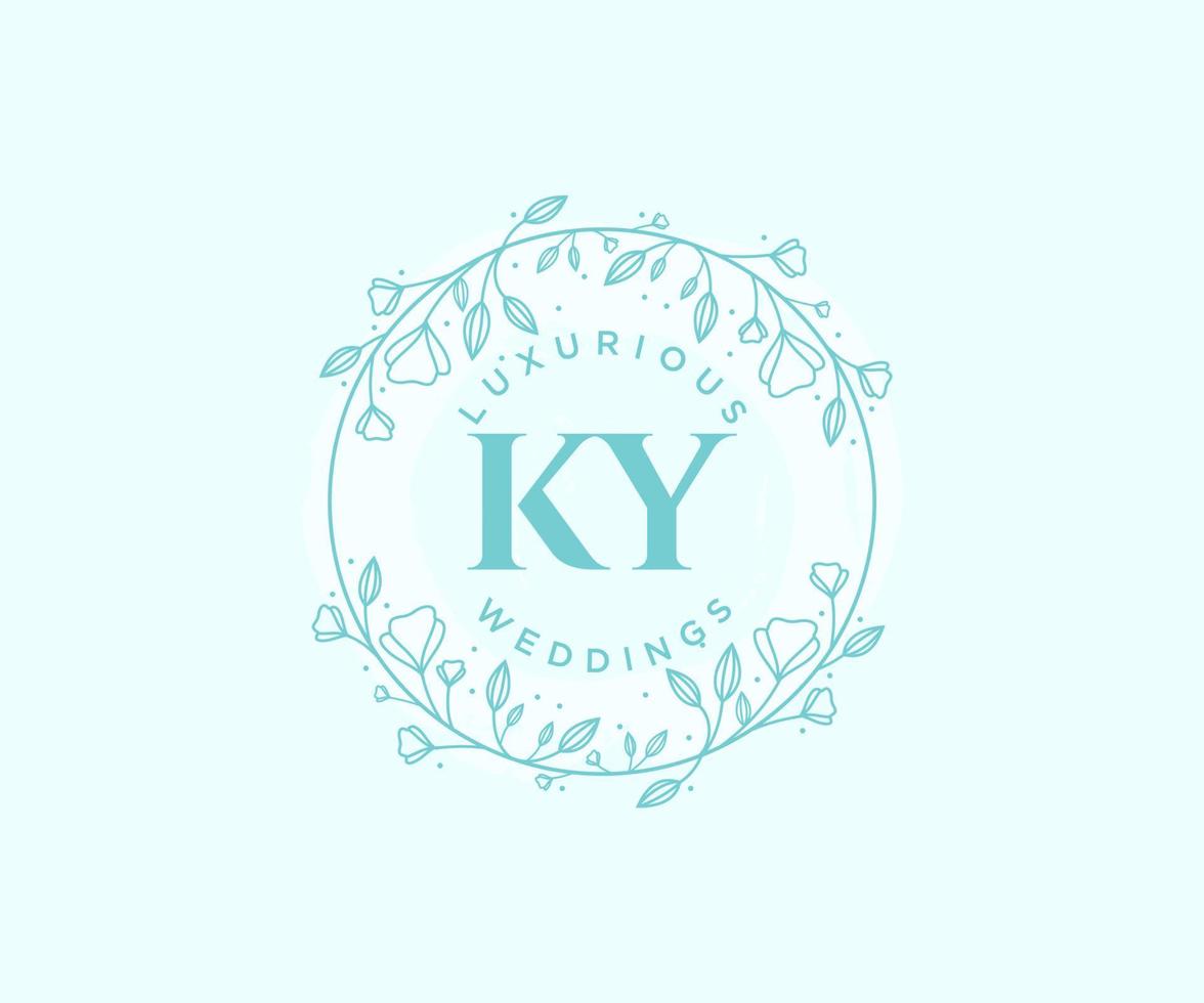 plantilla de logotipos de monograma de boda con letras iniciales ky, plantillas florales y minimalistas modernas dibujadas a mano para tarjetas de invitación, guardar la fecha, identidad elegante. vector