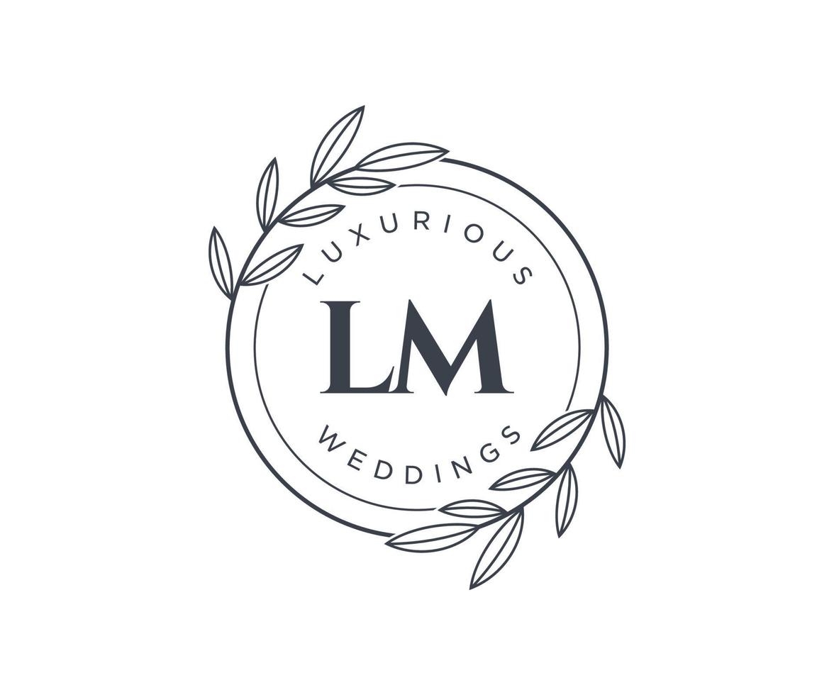 Plantilla de logotipos de monograma de boda con letras iniciales de lm, plantillas minimalistas y florales modernas dibujadas a mano para tarjetas de invitación, guardar la fecha, identidad elegante. vector