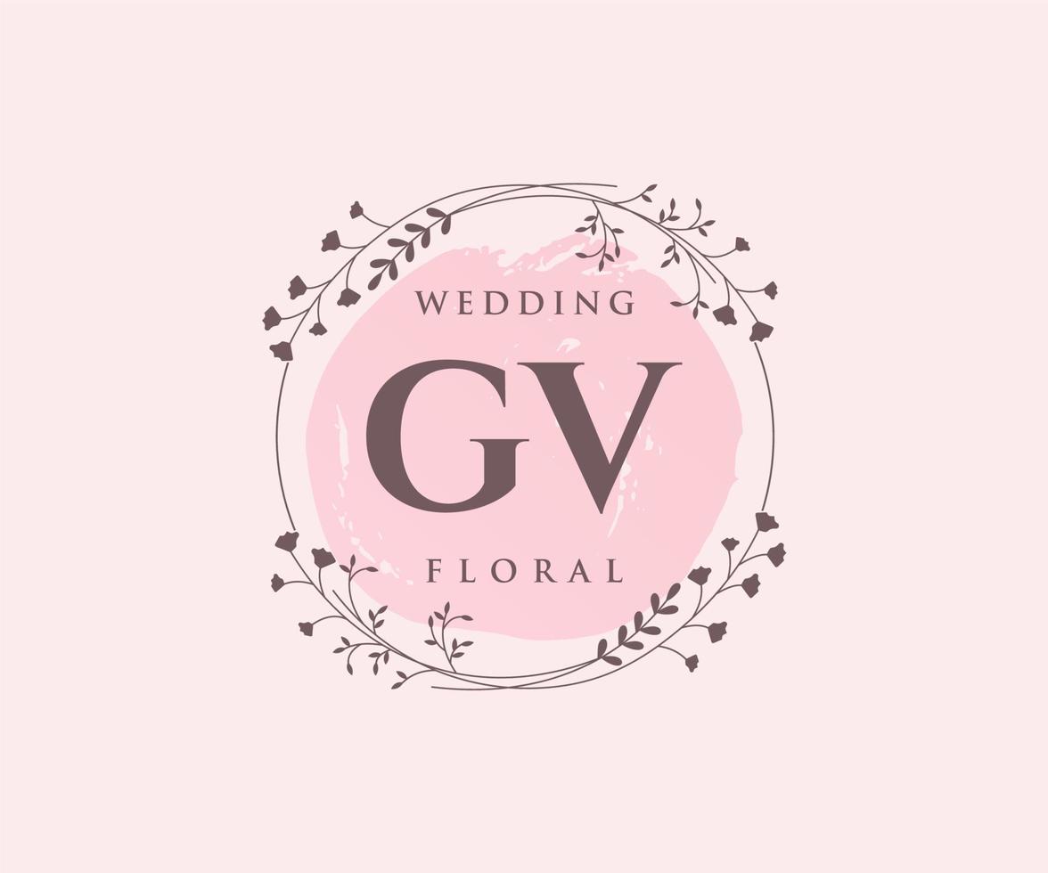 GV Initials letter Wedding monogram logos template, hand drawn modern minimalistic and floral templates for Invitation cards, Save the Date, elegant identity. vector