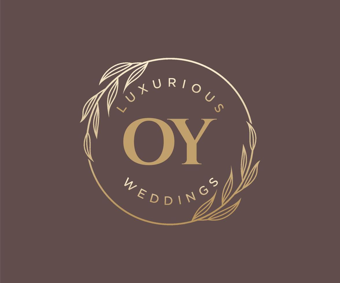 plantilla de logotipos de monograma de boda con letras iniciales de oy, plantillas florales y minimalistas modernas dibujadas a mano para tarjetas de invitación, guardar la fecha, identidad elegante. vector